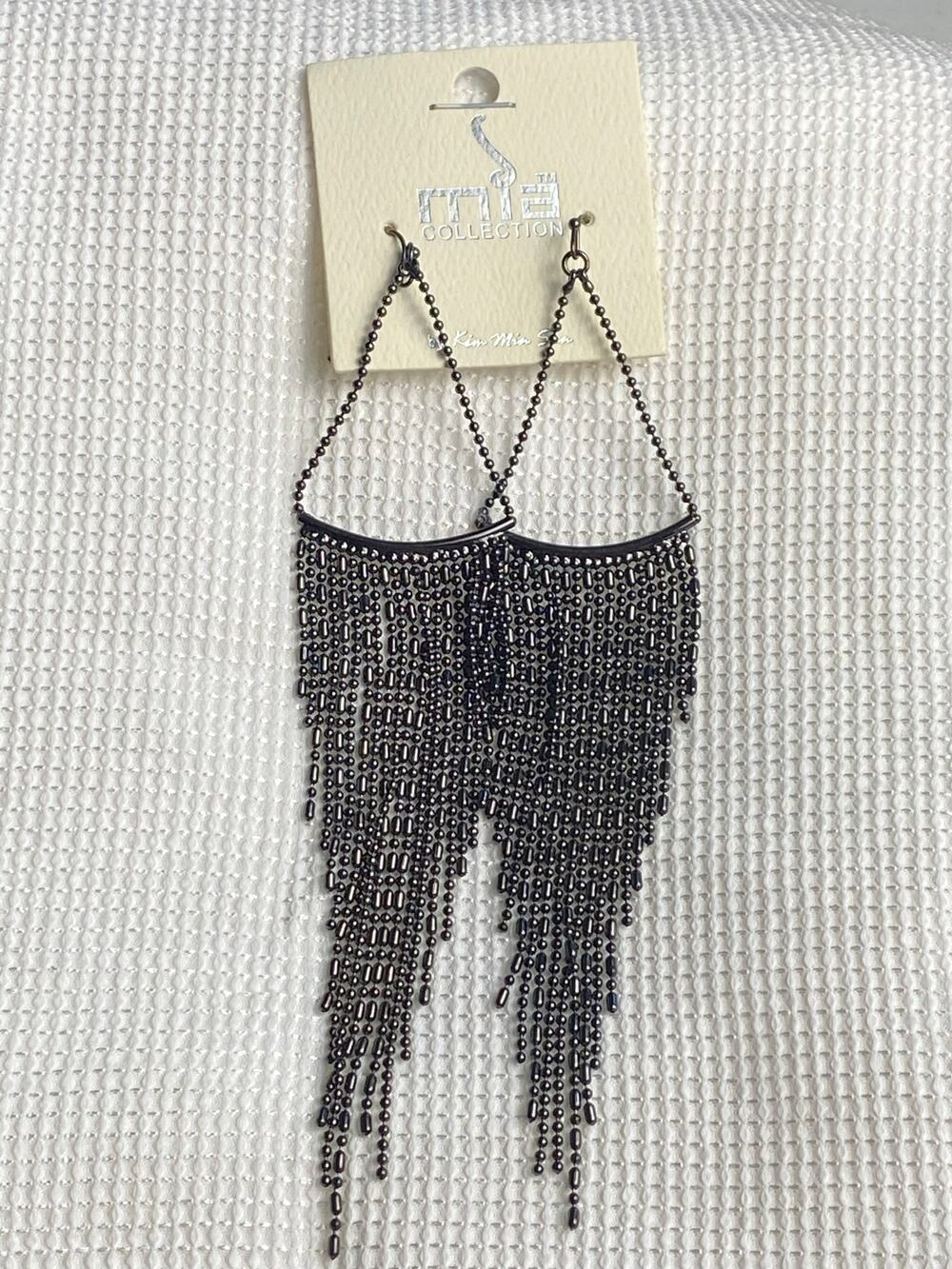 Mia Collection Black French Hook Drop Tassel Earrings